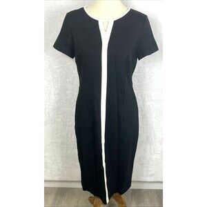 Talbots Sheath Dress Short Sleeve Black White Size 10P NEW